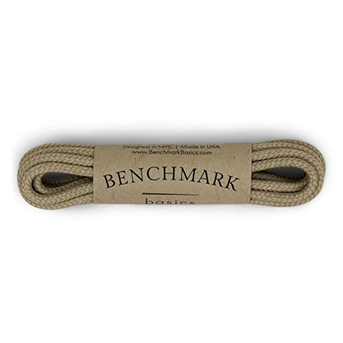Benchmark Basics Tan 33" Round Waxed Shoelaces | Made in USA | 2.5mm (3/32") Width (33 Inches, Tan)