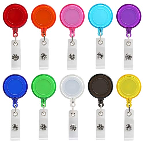 ljdeals Retractable Badge Holder ID Badge Reel Clip On Card Holders, Assorted Colors, Pack of 10