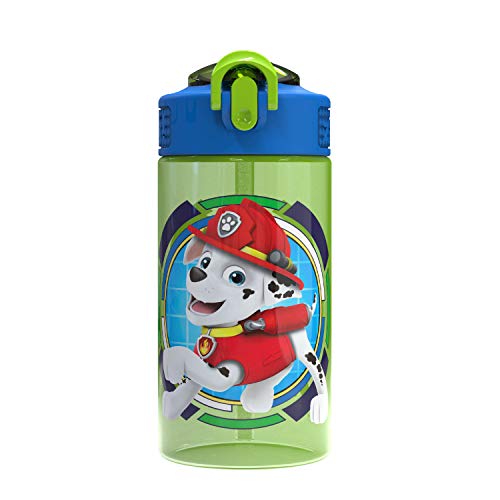 Book Cover Zak Designs Paw Patrol Kids Spout Cover and Built-in Carrying Loop Made of Plastic, Leak-Proof Water Bottle Design (Rocky, Rubble & Chase, 16 oz, BPA-Free)