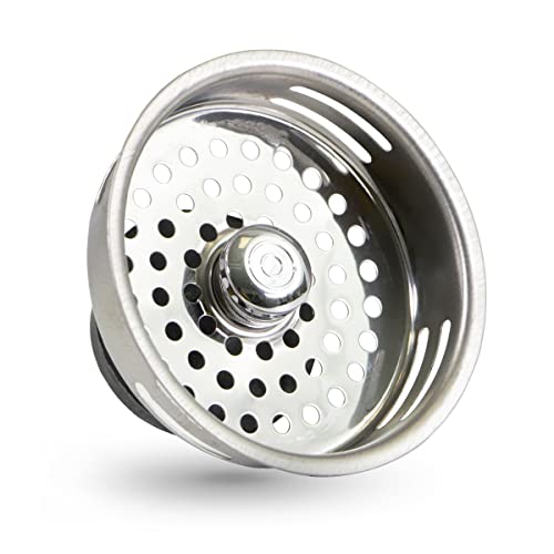 Highcraft 9843 Stainless Steel Kitchen Sink Strainer Basket-Replacement for Standard Drains (3-1/2 Inch) -Universal Style Rubber Stopper