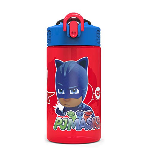 Book Cover Zak Designs PJ Masks Kids Water Bottle with Spout Cover and Built-In Carrying Loop, Durable Plastic, Leak-Proof Water Bottle Design for Travel (16 oz, Non-BPA, Catboy & Owlette & Gekko)