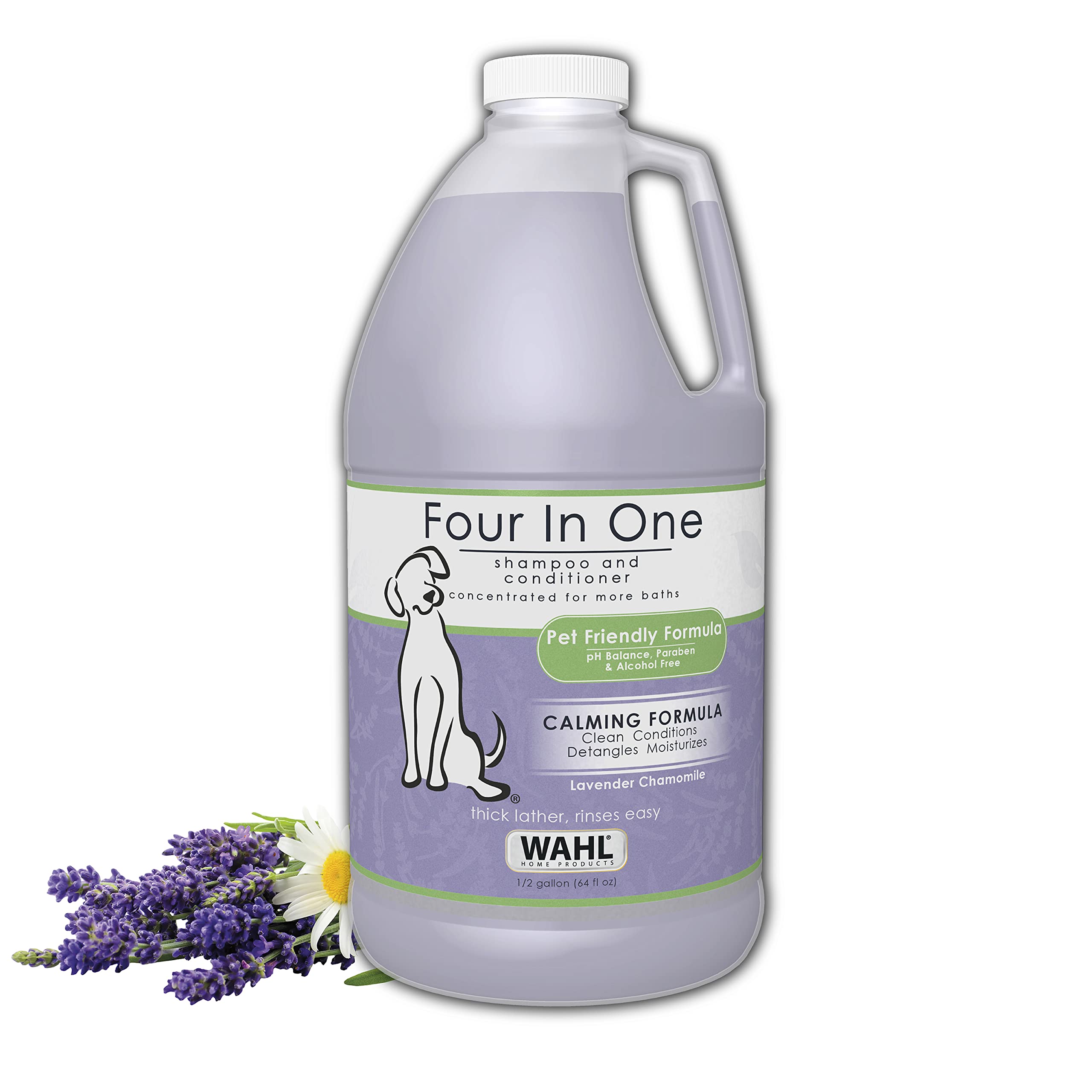 Wahl 4-in-1 Calming Pet Shampoo for Dogs – Cleans, Conditions, Detangles, & Moisturizes with Lavender Chamomile - Pet Friendly Formula – 64 Oz - Model 821000-050 64 Ounce