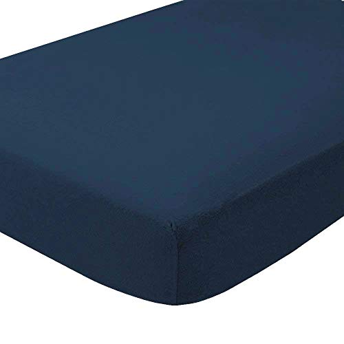 Book Cover Bare Home Flannel Fitted Bottom Sheet 100% Cotton Twin Extra Long, Velvety Soft Heavyweight - Double Brushed Flannel - Deep Pocket (Twin XL, Dark Blue)
