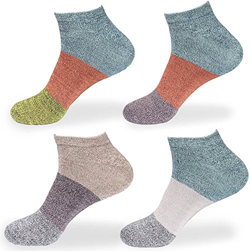 Women's Rayon from Bamboo Fiber Colored Sports Superior Wicking Athletic Ankle Socks - 4 Pair Value Pack