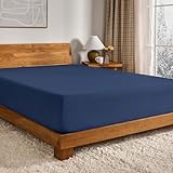 Bare Home Flannel Fitted Bottom Sheet 100% Cotton Twin Extra Long, Velvety Soft Heavyweight - Double Brushed Flannel - Deep Pocket (Twin XL, Dark Blue)