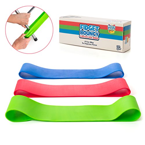 Book Cover Stretchy Resistance Fidget Bands Toy for Kids 3 Pack | Bounce, Kick & Stretch Your Feet | for ADHD, ADD, SPD, Autism & Poor Concentration | Improve Classroom Focus, Ameliorate Sensory Input