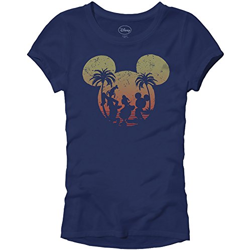 Book Cover Disney Mickey Mouse Sunset Silhouette Disneyland World Tee Funny Humor Women's Juniors Slim Fit Graphic T-Shirt Apparel (Navy, X-Large)