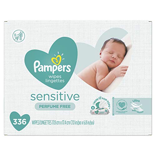 Book Cover Pampers Choose Your Count, Sensitive Water Based Baby Diaper Wipes, Hypoallergenic and Unscented, (Packaging May Vary) White, 336 Count