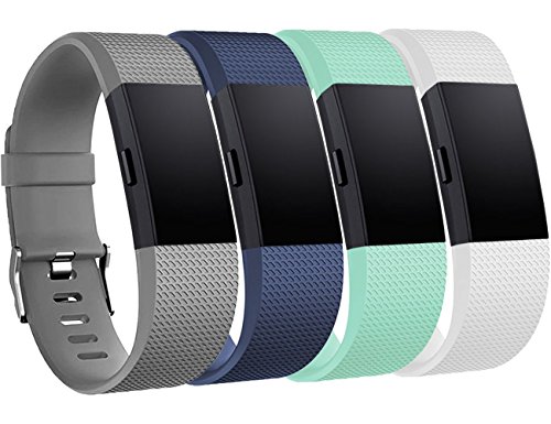 Book Cover Tobfit Sport Bands Compatible with Fitbit Charge 2, 4 Pack, Replacement Wristbands for Women Men, Small/Large