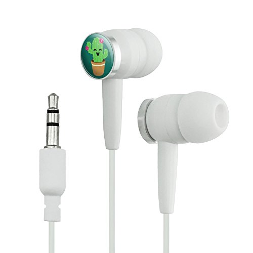 Graphics and More Cute Cactus in Pot with Pink Flowers Novelty in-Ear Earbud Headphones - White