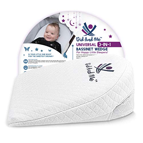 Book Cover Bassinet Wedge Pillow for Baby - Universal - 3 Elevation Options for Better Sleep | Aids in Relieving Reflux | Nasal Congestion | Feeding - Happy Baby and Happy Parents - Cotton Fabric w/Carry Case