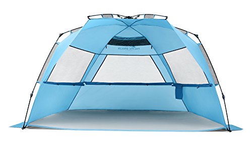 Book Cover Pacific Breeze Easy Setup Beach Tent Deluxe XL, SPF 50+ Pop Up Beach Tent Provides Shade from The Sun for 4+ People