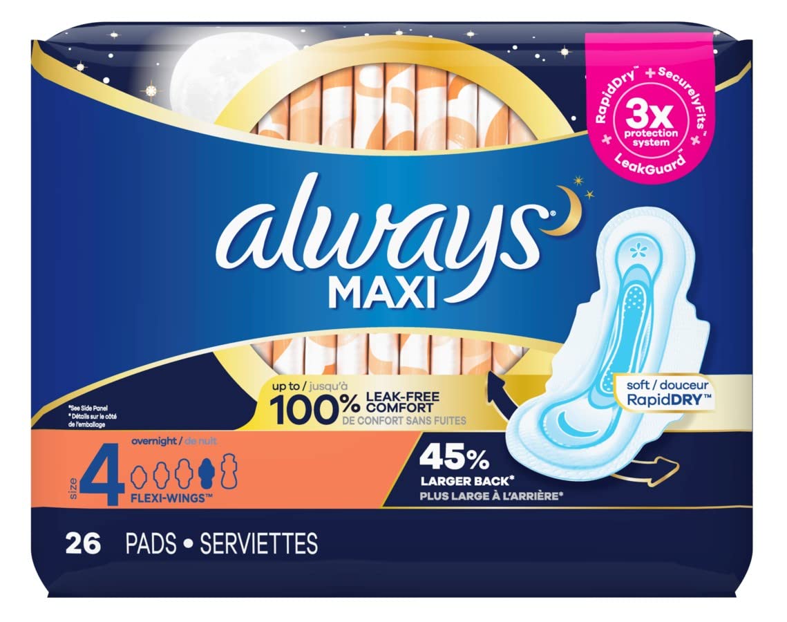 Always Pads Size 4 Maxi 26 Count Overnight (Pack of 3)