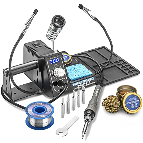 The Original X-Tronic 3020-XTS • 75W Soldering Iron Station Kit • 2 Helping Hands • Silicone Tool Mat • 5 Extra Tips • 50g Roll of Solder • Brass Sponge • Cleaning Flux • C/F Conversion • Auto Sleep!