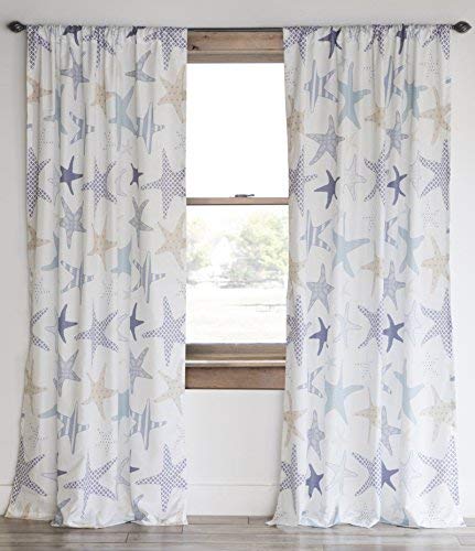 Book Cover North End Decor Starfish Reef Coastal Panel Set Curtains, White, 2 Count