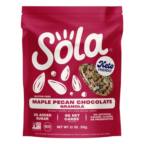 Sola Low Carb & Keto Friendly Granola, Maple Pecan Chocolate - Low Sugar, Naturally Flavored, Gluten Free & No Artificial Colors, Flavors or Preservatives, 11 OZ Pouch (Pack of 1)