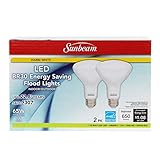 Sunbeam BR30 65W LED Indoor/Outdoor Dimmable Flood Lights 2 PACK, Energy Star, 650 Lumens, 3000K Warm White, use 9 Watt, 65 Replacement/Equivalent