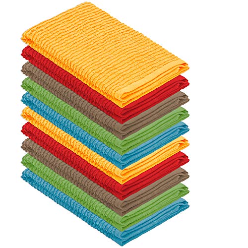 DecorRack 10 Pack 100% Cotton Bar Mop, 16 x 19 inch, Ultra Absorbent, Heavy Duty Kitchen Cleaning Towels, Assorted Colors (10 Pack)