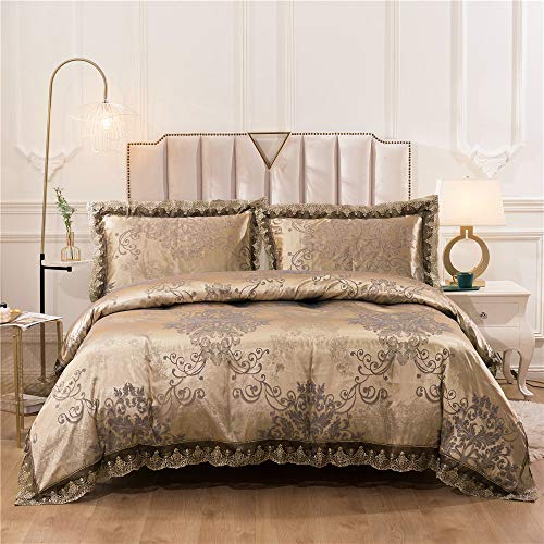 Book Cover Duvet Cover Set Satin Embroidery Bedding Luxury European Neoclassical Style,3 Piece,King Size