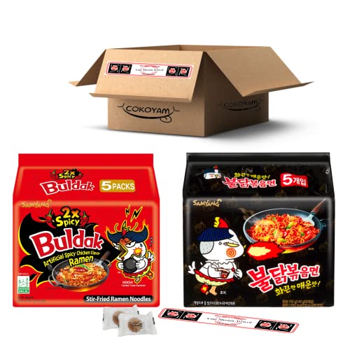 Samyang Top Two Spicy Chicken Hot Ramen noodle Buldak Variety 10 pack (5 each:Hek Nuclear,Original)