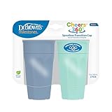 Dr. Brown's Milestones Cheers 360 Spoutless Transition Cup, Travel Friendly and Leak Free Sippy for Babies and Toddlers, Aqua and Blue, BPA-Free, 10 oz/300 mL, 9m+