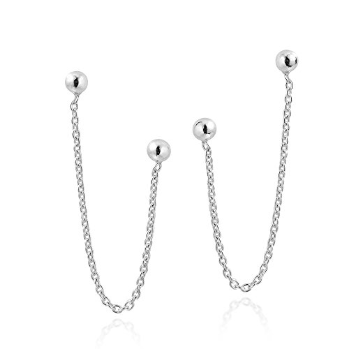 AeraVida Rare Double Ball Cartilage Piercing Chain .925 Sterling Silver Earrings