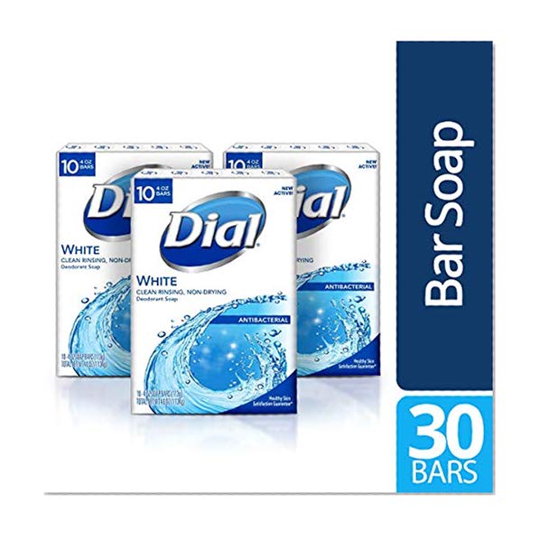 Dial Antibacterial Bar Soap, White, 30 Count