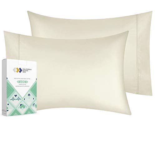 Book Cover 600 Thread Count 100% Cotton Pillow Cases, Ivory Standard Pillowcase Set of 2, Extra Long - Staple Combed Pure Natural Cotton Pillows for Sleeping, Soft & Silky Sateen Weave Bed Pillow Covers