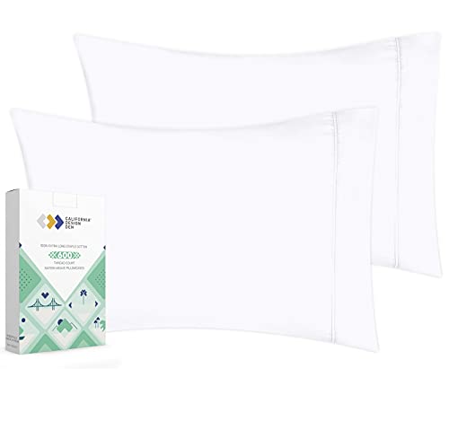 Book Cover CALIFORNIA DESIGN DEN Luxuriously Soft Hotel Quality 600 Thread Count, 100% Cotton Set of 2 Cases, Crisp & Cool White Standard Pillow Cases Fits Standard & Queen Pillows (Bright White)