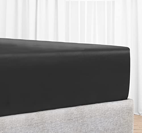 Deep Pocket Queen Fitted Sheet Soft, 100% Cotton, 400 Sateen, No Pop-Off Elastic, Deep Pocket, Durable Fitted Sheet with Head & Foot Tags (Queen, Black)