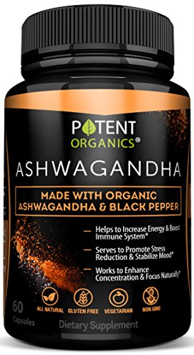 100% Organic Ashwagandha 1300 mg - Natural Energy & Immune System Booster - Stress & Anxiety Relief - Organic, Vegetarian & GMO-Free - 60 Capsules with Black Pepper for Absorption