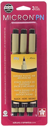 SAKURA Black Pigma Micron PN Pens .45mm 3/Pkg