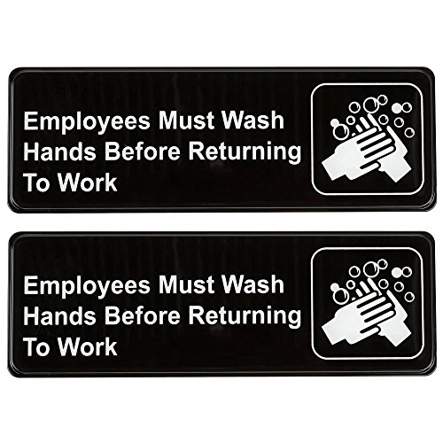 Employees Must Wash Hands Before Returning to Work Sign (Pack of 2) Black and White, 9" x 3" • Great for For Restaurants, Salons, Hotels and Motels, Gas Stations, Rest Stops, and Others
