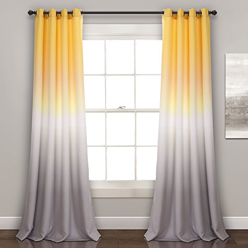 Book Cover Lush Decor Ombre Fiesta Curtains Room Darkening Window Panel Set for Living, Dining, Bedroom (Pair), 84â€ x 52â€, Yellow and Gray