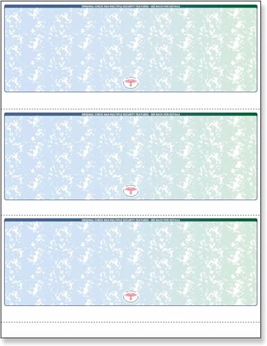 NextDayLabels - Blank Computer Checks for Laser & Ink Jet Printers, Pack of 100 Sheets (3 Per Page Blue/Green Prismatic)