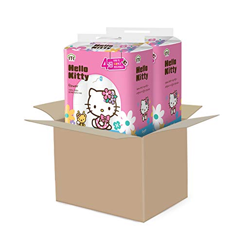 Hello Kitty toilet paper flower 100 % wood pulp 4-ply 48 Rolls (Two Packs of 24 Rolls)