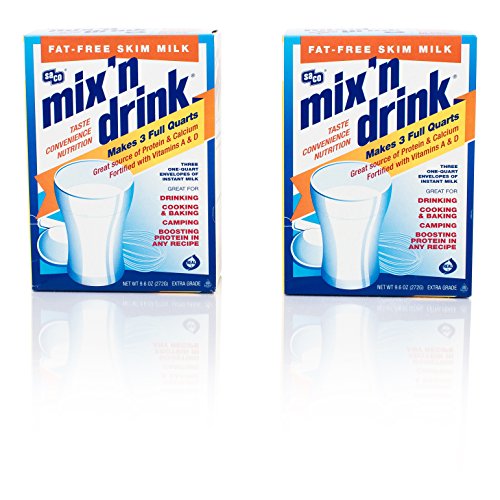 SACO Mix 'n Drink Instant Skim Milk, Fat-Free, GMO-Free, Gluten-Free, Nut-Free, rBST Free, High Calcium and Protein, Makes 3 Quarts, 2 Pack