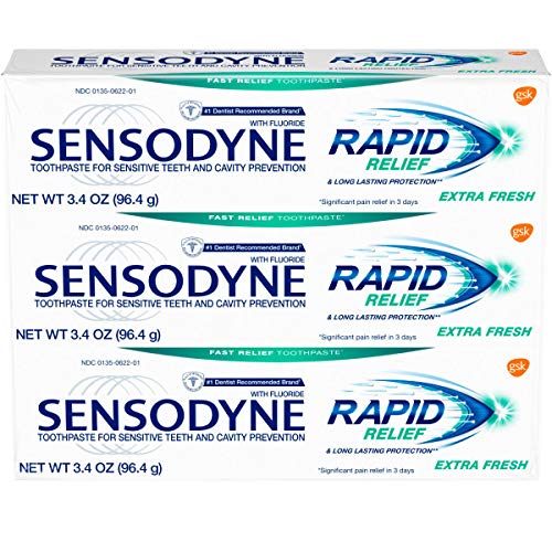 Book Cover Sensodyne Rapid Relief Sensitivity Toothpaste, Extra Fresh, 3.4 ounce (Pack of 3)