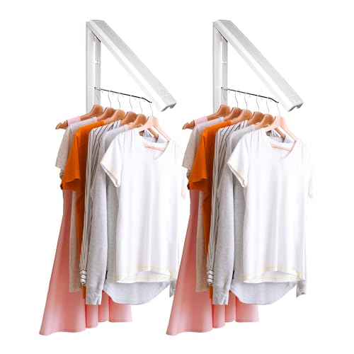 InstaHANGER Closet Organizer, The Original Folding Drying Rack, ABS Plastic With Stainless Steel Rod, White, Wall Mount - 2 Pack