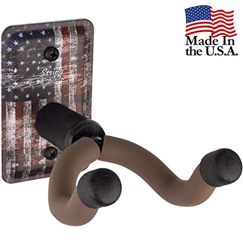 Book Cover String Swing Guitar Hanger - Holder for Electric Acoustic and Bass Guitars - Stand Accessories Home or Studio Wall - Musical Instruments Safe without Hard Cases - Amercian Flag Steel CC60K-FL