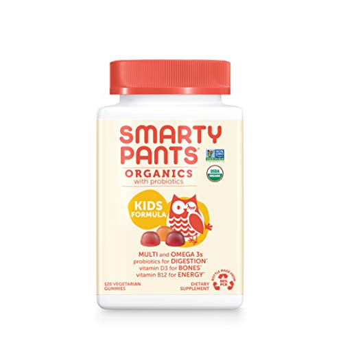 Book Cover SmartyPants Organic Kids Multivitamin, Daily Gummy Vitamins: Probiotics, Vitamin C, D3, Zinc, & B12 for Immune Support, Energy & Digestive Health, Assorted Fruit Flavor, 120 Gummies, 30 Day Supply