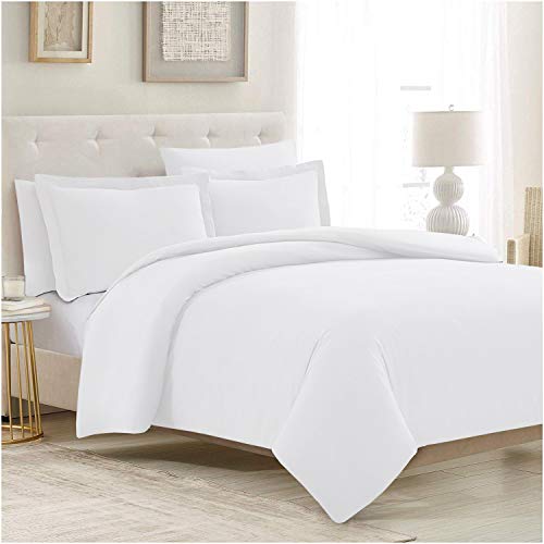 Book Cover Mellanni White Duvet Cover Twin Size Set - 3pcs Home White Bedding - Cooling Duvet Cover White - with 1 Standard Pillow Sham and 1 Pillow Case Queen Size - Button Closure & Corner Ties (Twin, White)