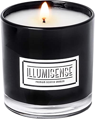 Illumisense Black Luxury Candle for Home Decor 9 oz, Scented with Amber Bergamot and Sage Vanilla Fragrances, up to 80 Hours Burning time, 100% Natural Single Wick Soot-Free.