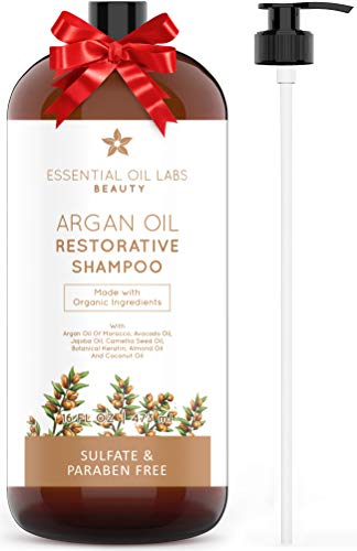 Essential Oil Labs Argan Oil Shampoo, 16 oz, Made With Organic Ingredients, Restorative for all Hair Types, Color-Safe Shampoo, Sulfate & Paraben Free