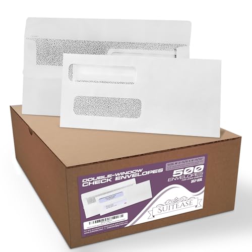 500 Envelope for Busines Checks, SELF-SEAL | Double Window For Addresses, Inner Pattern for Added Security | Ideal Quickbooks Checks | ~Perfect Fit~ Laser Checks Envelopes -Box of 500-