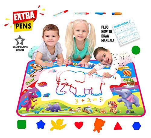 Picasso Kid Aqua Magic Doodle Mat Extra Large XL Aquadoodle 5 Color Water Painting Drawing Kit Travel Accessories 34" x 22.5â€ Pens Stencils Brush Tools for Boys Girls Toddlers