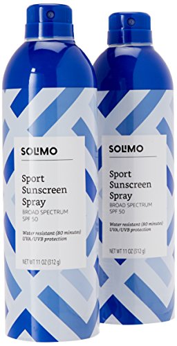 Amazon Brand - Solimo Sport SPF 50 Continuous Sunscreen Spray Broad Spectrum, Water Resistant 80 Minutes, 11 Ounce (Pack of 2)