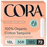 Cora Organic Cotton Tampons Multipack (18 Light, 36 Regular, 18 Super Tampons)