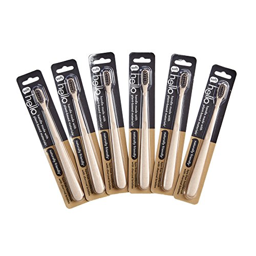 Hello Oral Care BPA-Free Toothbrush With Charcoal Bristles, Tan, 6 Count