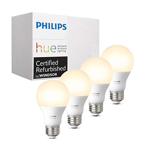 Philips Hue White A19 4-Pack 60W Equivalent Dimmable LED Smart Bulb (Compatible with Amazon Alexa  Apple HomeKit and Google Assistant) (Renewed)